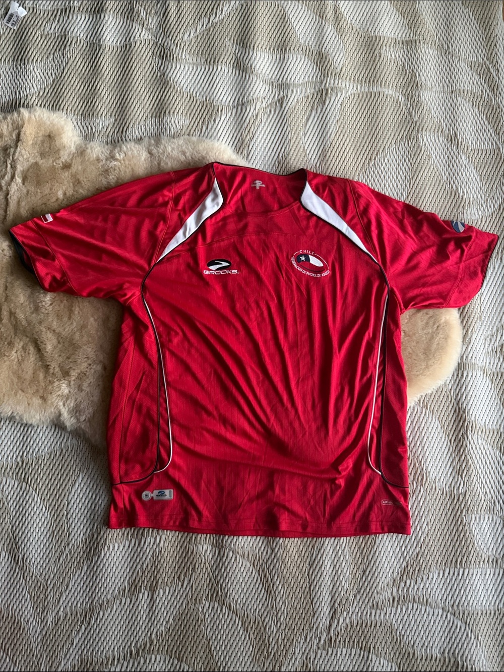 Vintage Brooks Chile soccer jersey-  Red Soccer Jersey with White Accents